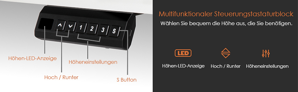 Електричний регульований стіл Pachira 120x60 см з пам'яттю та LED-дисплеєм, з гачками та кабелеуправлінням, ергономічний для дому/офісу, білий