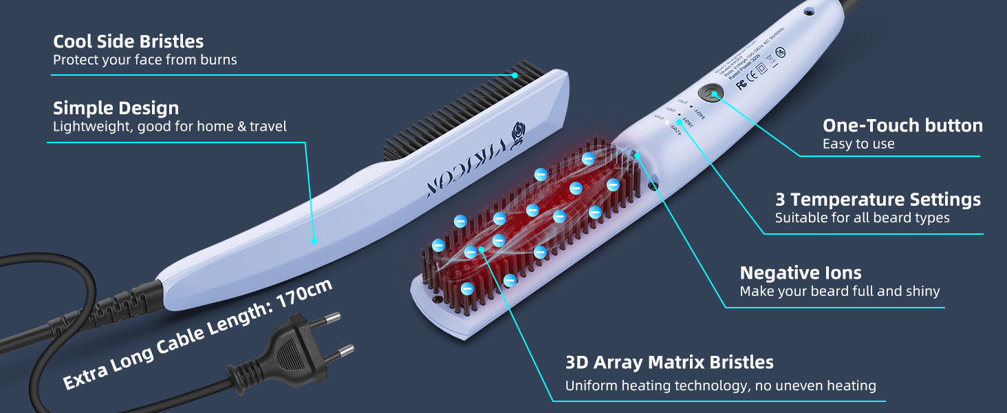Випрямляч для бороди, щітка з швидким підігрівом, міні-випрямляч, проти опіків, портативний (синій)
