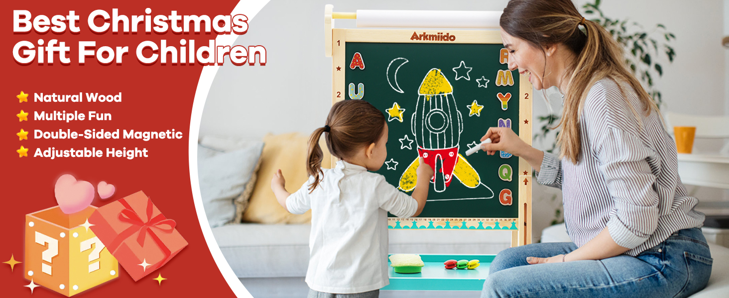 Дерев'яна іграшко-дошка Kinder Pinguin з рулоном паперу, двостороннє Whiteboard та дошка, стійка з аксесуарами для дітей та малюків