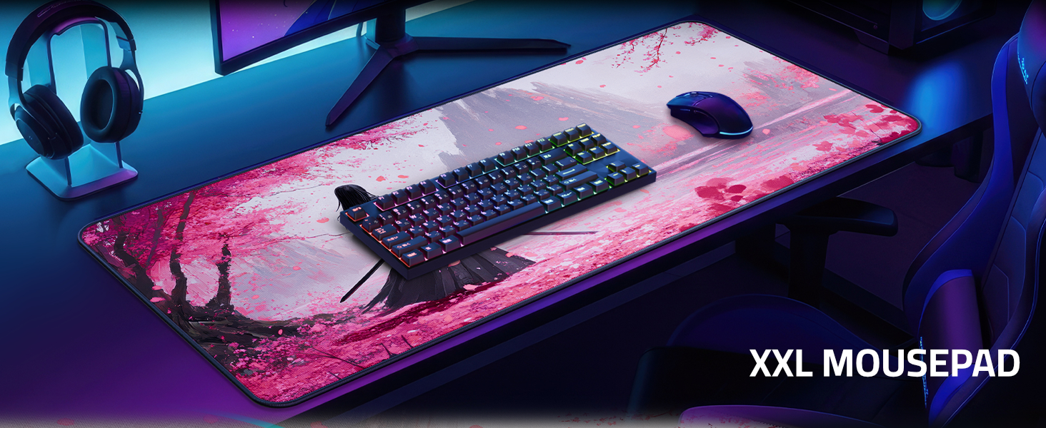 Ігровий килимок для миші XXL Gaming Anime 900x400 мм, водовідштовхуючий з прошитими краями Echo of Blossoms