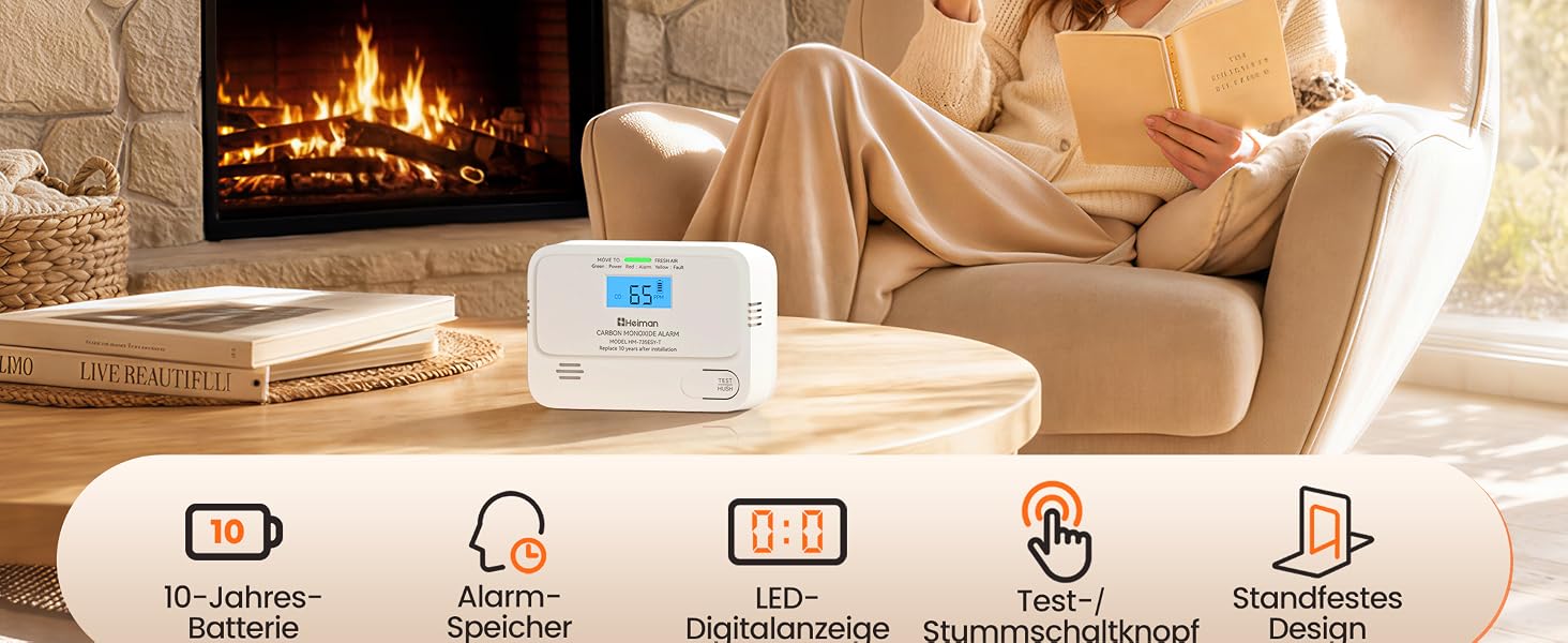 Детектор чадного газу (CO) Heiman з цифровим LCD-дисплеєм, 1 шт.