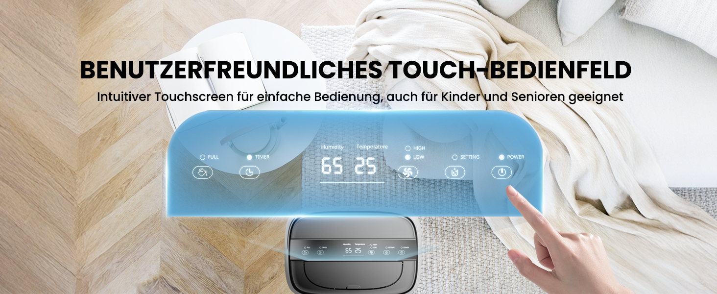 Електричний осушувач повітря 15L, 30㎡, для підвалу, з тачем, 2.5L бак, дренажний шланг, 46dB, таймер 24h, гарантія 3 роки
