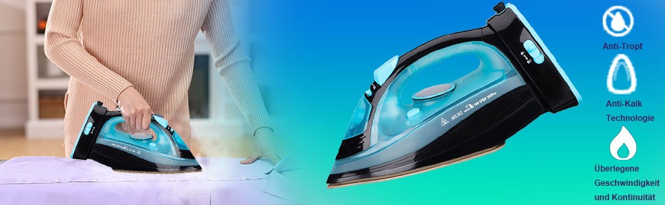 Парове прасування без дротів 2400 Вт: бездрове прасування з керамічною підошвою, вертикальне прасування, захист від накипу, самоочищення та резервуаром для води. Колір: блакитний