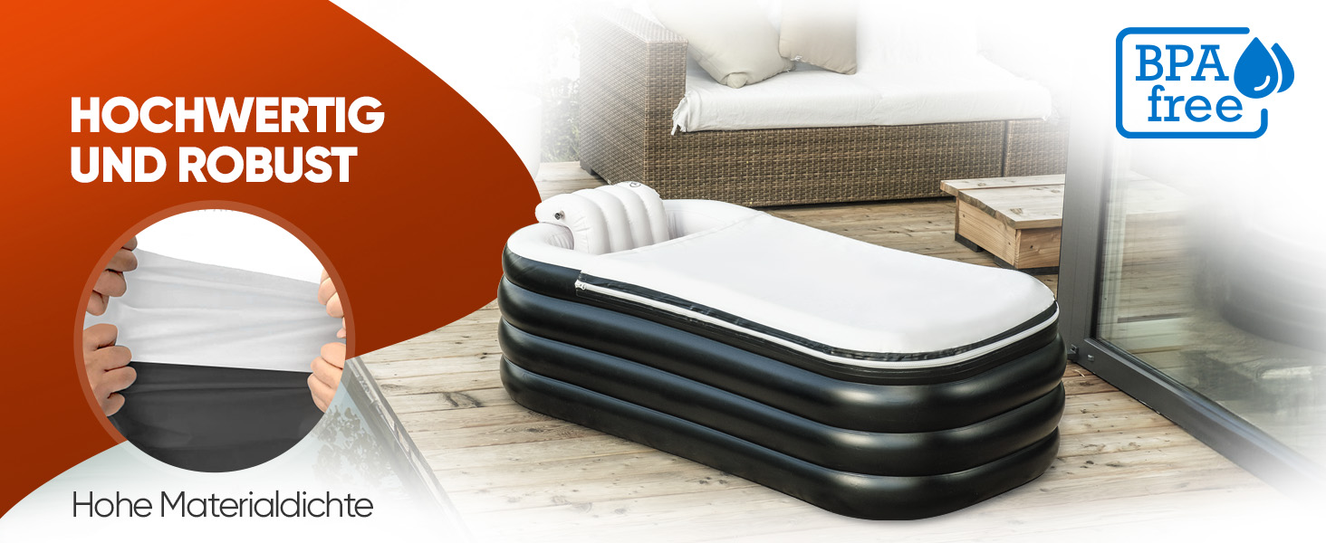 Надувна ванна TIMELAX® XL з ергономічною спинкою, 0,5 мм PVC, без BPA | Мобільна ванна для дорослих, чорна