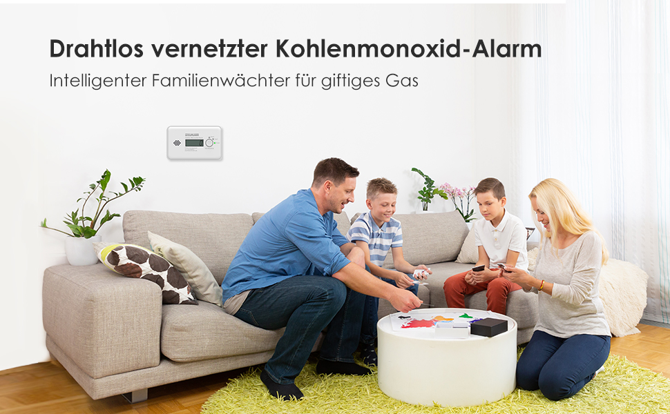 Датчик вуглекислого газу (CO) з LCD дисплеєм, 10 років роботи батареї, сертифікат TÜV, бездротовий