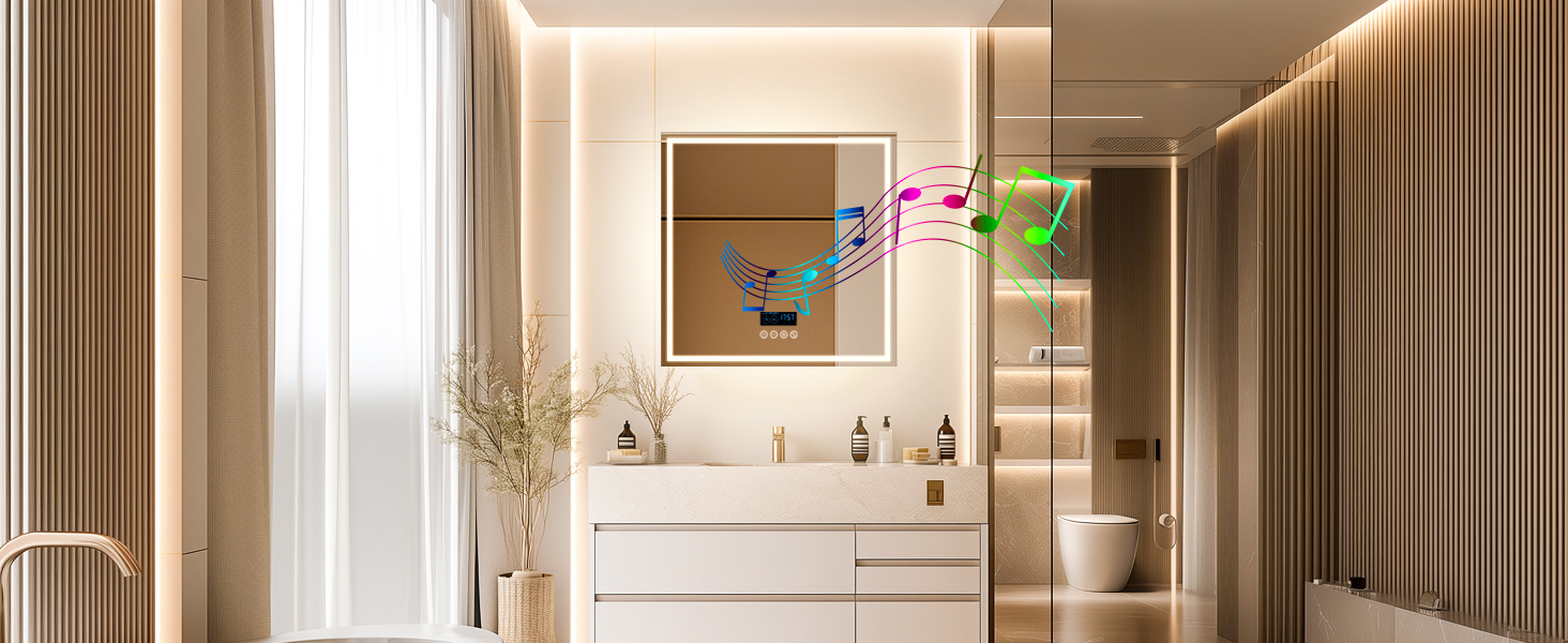 Дзеркало для ванної кімнати LUVODI LED з підсвічуванням, 40x50 см, водонепроникне, сенсорне управління, 3 колірні температури, регулювання яскравості, антизапарник, Bluetooth, заднє та переднє освітлення