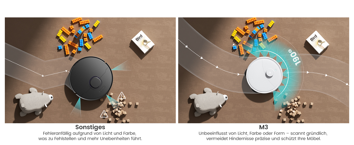 Робот-пилосос LEFANT M3 з функцією миття підлоги, регульованою насадкою, потужність всмоктування 12000 Па, функція картографування, інтегрована зарядна станція, керування через Wi-Fi, додаток та Alexa