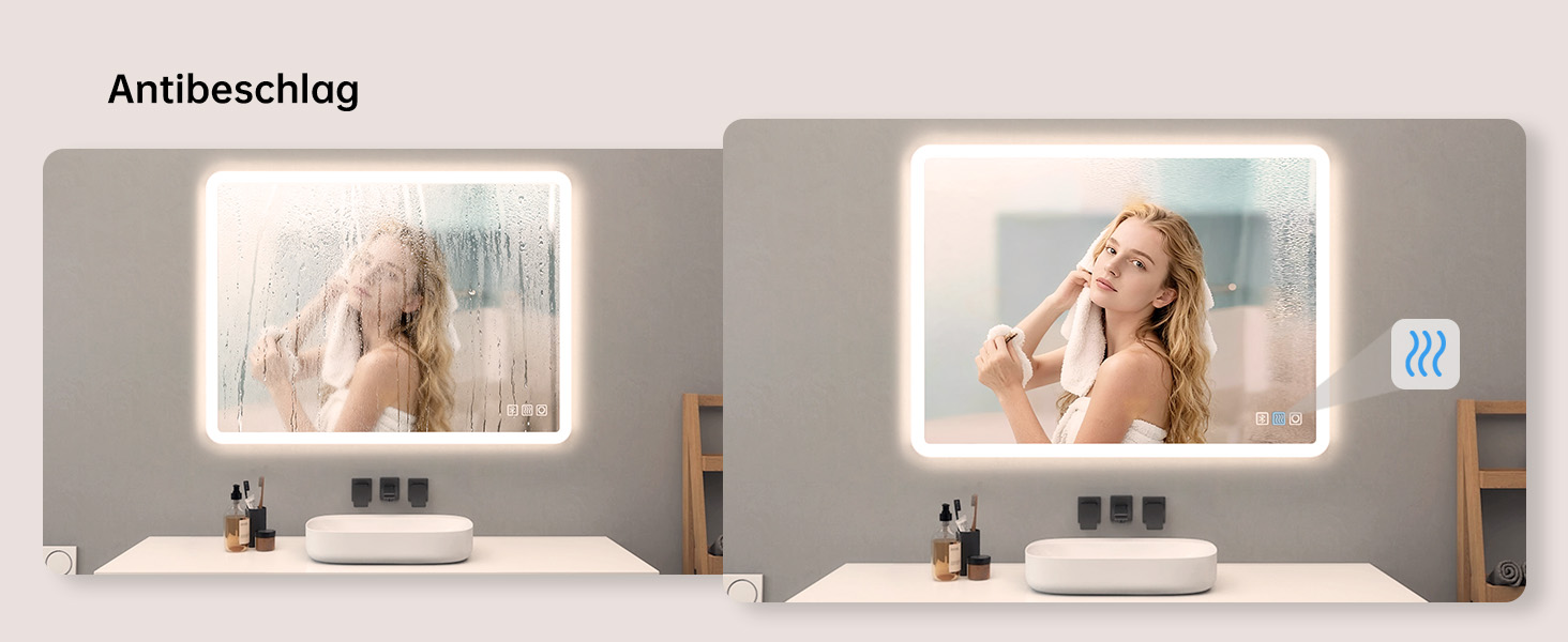 MIQU LED дзеркало для ванної кімнати з підсвічуванням 100x60 см, дзеркало для ванної з сенсорним регулюванням, антизапар, 3 кольори світла + Bluetooth + розетка, прямокутне з закругленими кутами