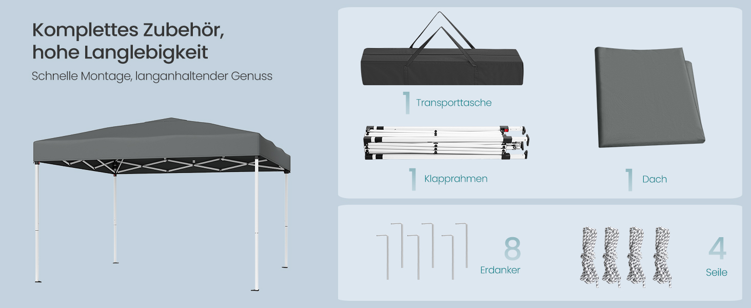 Павільйон SONGMICS 3x3 м, садовий, для відпочинку, захист від сонця та дощу, портативний, сірий GCT102GZ01