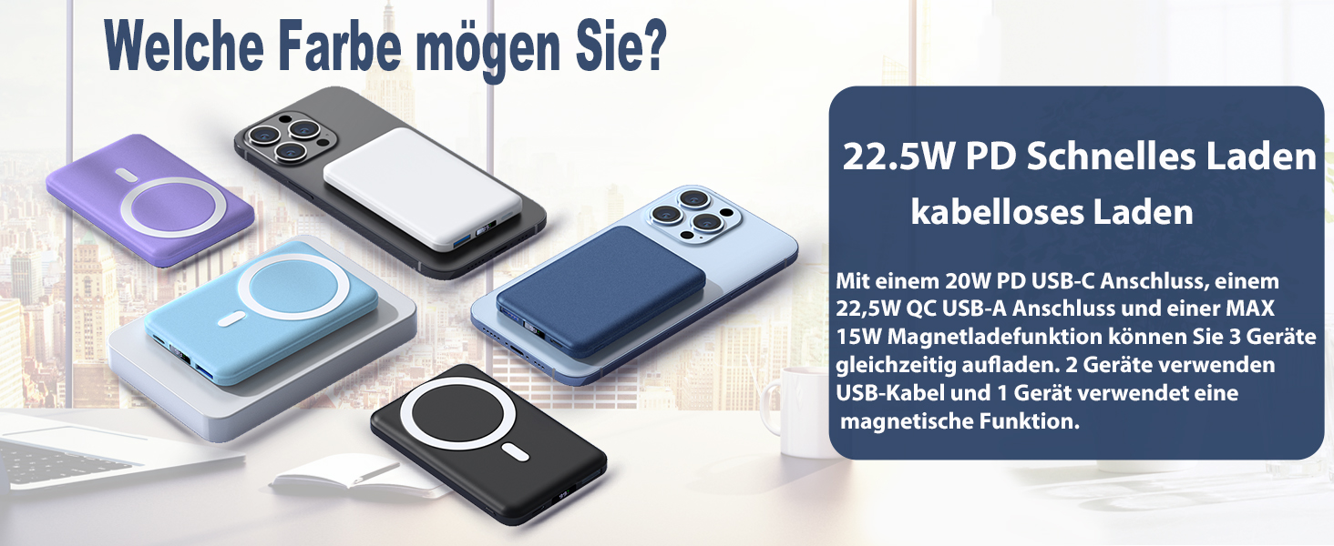 Бездротовий 22,5 Вт PD зі світлодіодним дисплеєм та USB-C для iPhone 15/14/13/12 (Navy), 10000mAh