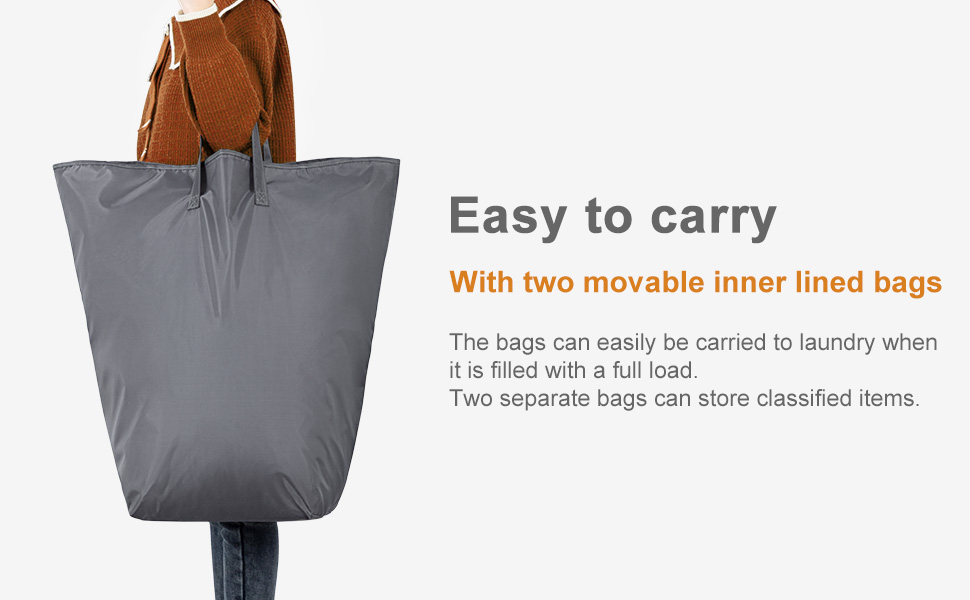 WOWLIVE Подвійний кошик для білизни з кришкою, великий, складний, 2 секції з ручками, сірий+чорний (154л)