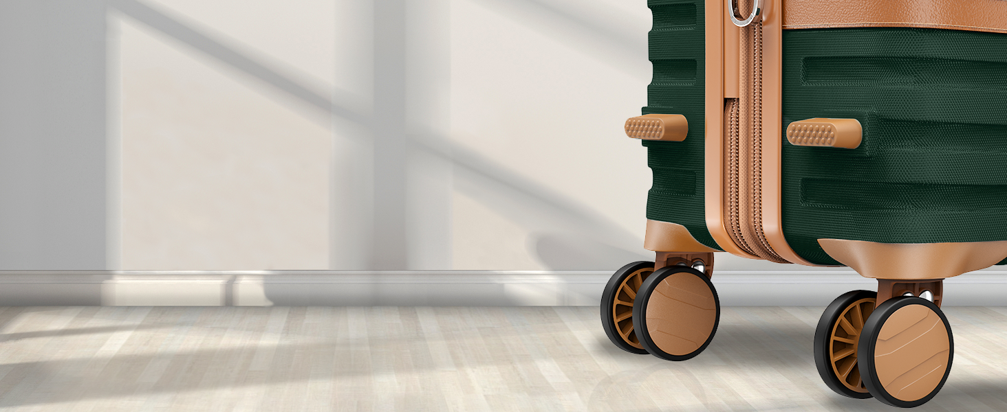 Набір валіз Joyway 6-ти частинний, з жорстким корпусом, beauty case, косметична сумка, 4 колеса, TSA-замок, для подорожей, коричневий/зелений