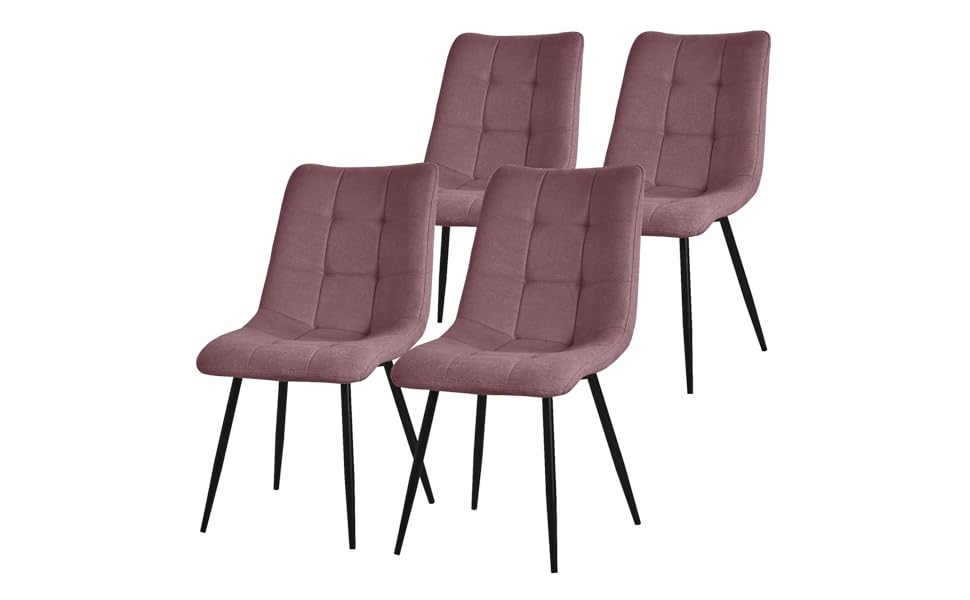 Крісла для їдальні ML-Design: комплект з 4 крісел з м'яким сидінням, рожевого кольору, з металевими ніжками, для кухні, вітальні, офісу