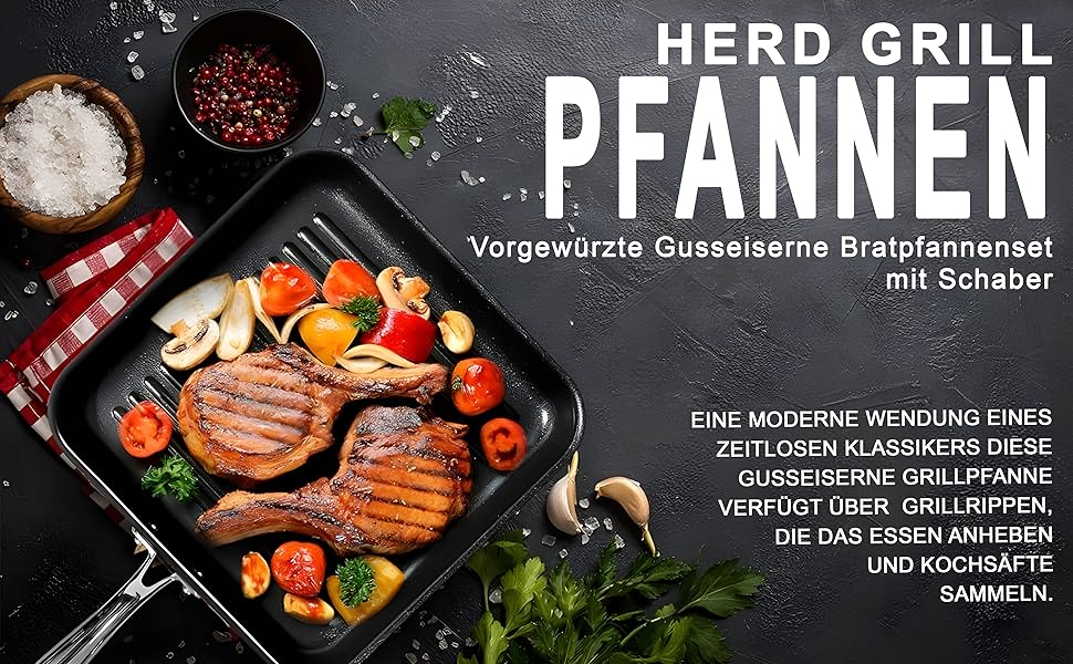 NutriChef Grillplatte 56см – чавунна гриль-пательня з антипригарним покриттям та жолобком для жиру, стійка до високих температур, для газового гриля та плити, BBQ та приготування їжі в приміщенні (28 см квадратна)