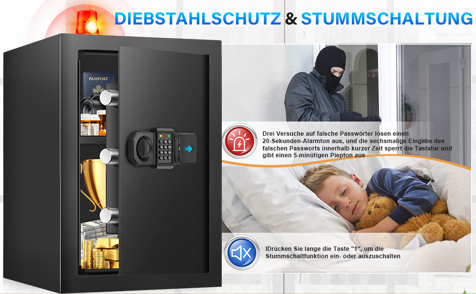 Вогнетривкий цифровий сейф для дому з кодовим замком, сигналізацією та запасними ключами, 60л