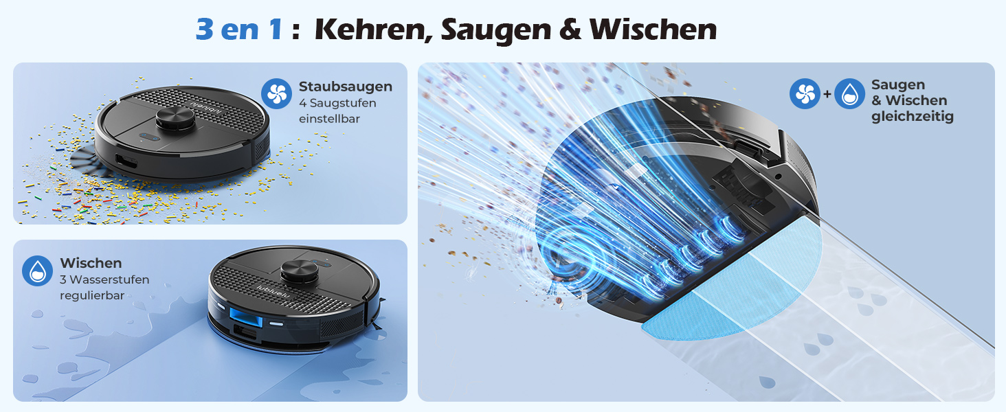 Робот-пилосос Lubluelu SL68 Plus 3-в-1 з функцією миття, 4500Pa, лазерна навігація, керування через додаток, 24 зони заборони для шерсті тварин, килим