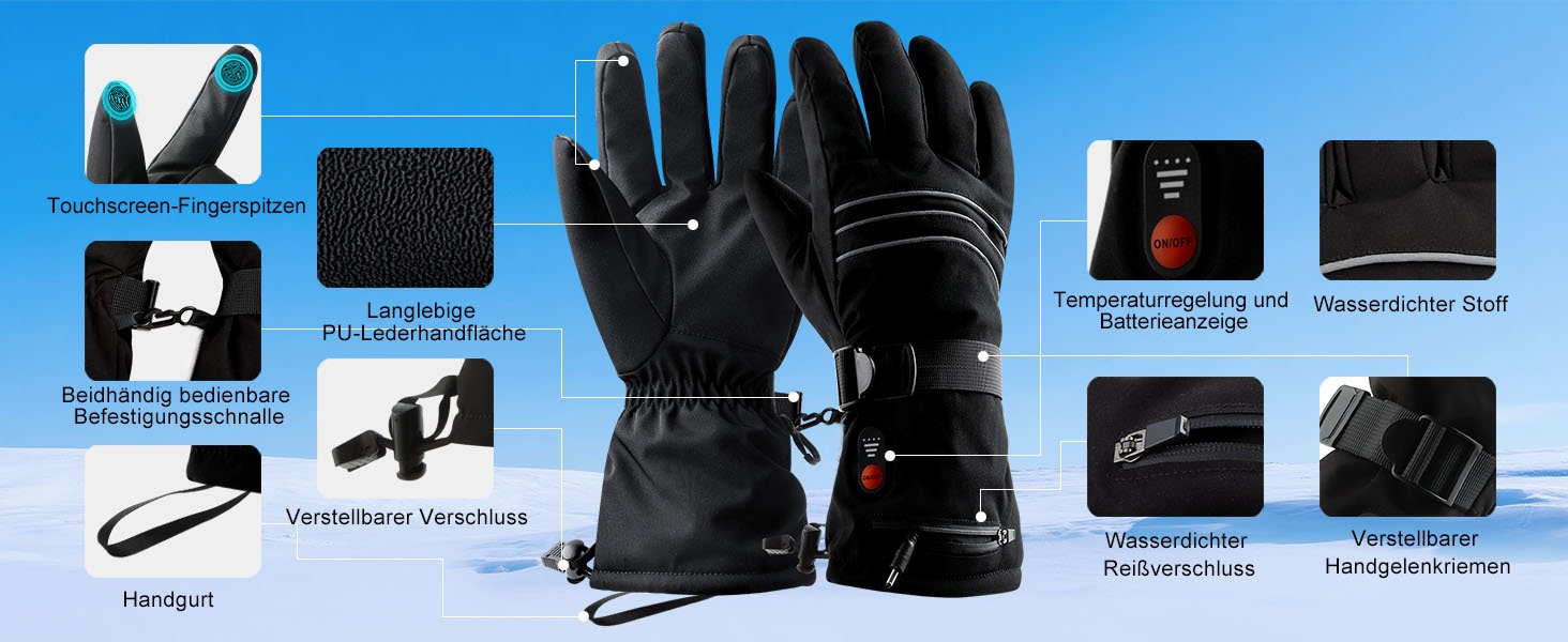 Електричні гріючі рукавички ABXMAS для чоловіків та жінок, 7.4V 3200mAh, XL, Чорний