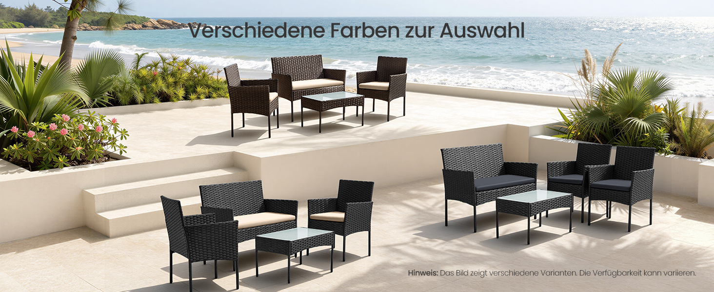 Набір садових меблів SONGMICS 4-х місний, з PE-ратан, для тераси та балкону, сірий (GGF004TZ01)