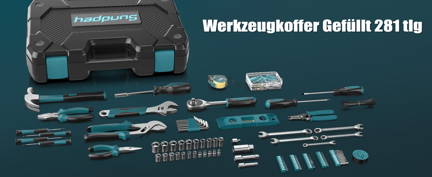 Набір інструментів Sundpey 281 предметів у кейсі: набір гайкових ключів, викруток, шестигранників, плоскогубців (синій)