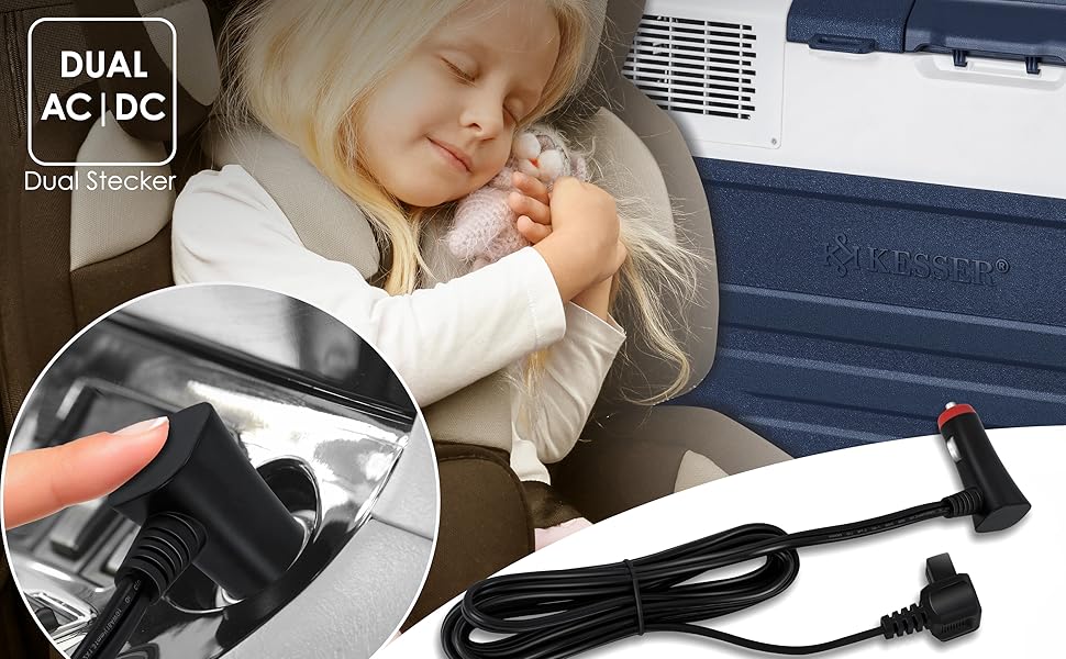 Автомобільний компресорний холодильник KESSER® 42л з Wi-Fi, 12/24/230V, до -20°C, з колесами та телескопічною ручкою для кемпінгу, фургону, вантажівки, човна + 2 акумулятори холоду (синій)