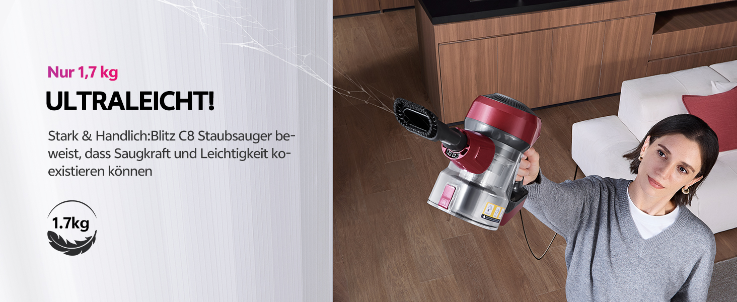 Ручний пилосос Vexilar C8 з кабелем - 600W, 60kPa, 7м кабель, безперешкодна щітка для підлоги, 1.5L безмішковий контейнер для твердих поверхонь, килимів та шерсті тварин