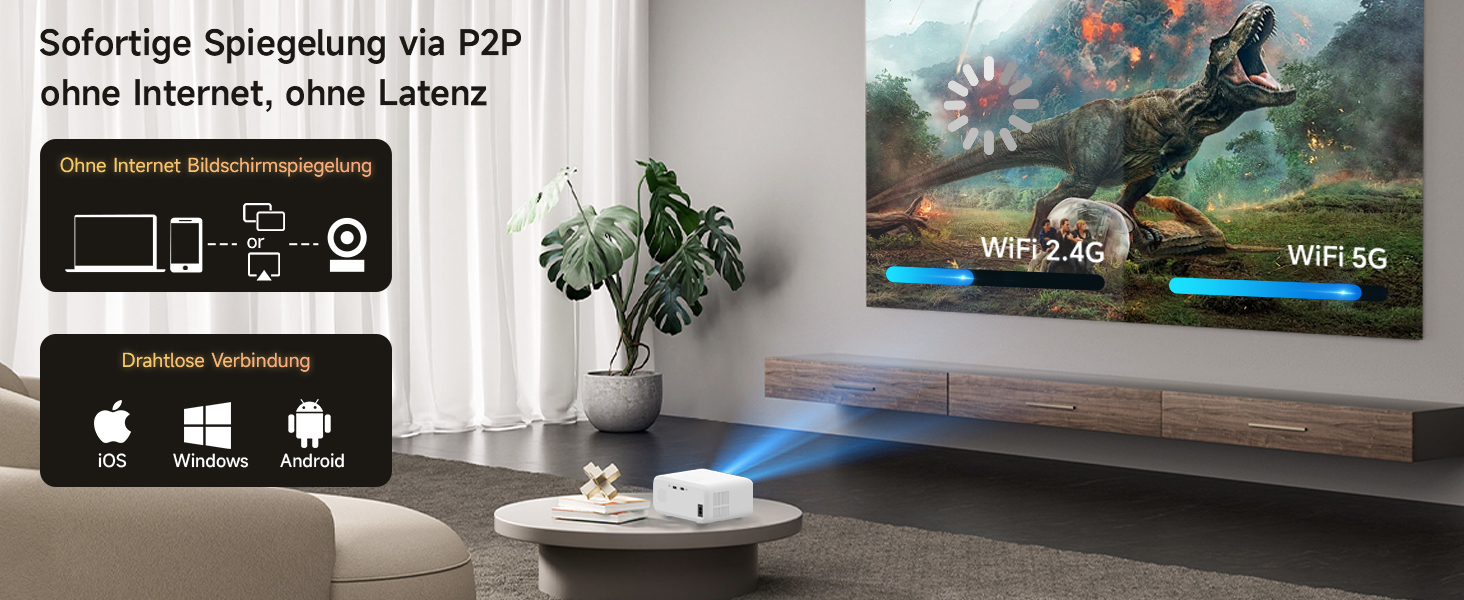 Міні проєктор VISULAPEX V3PRO: 12000LM, 1080P, WiFi, 5G, Zoom, для телефону, TV Stick, X-Box, ноутбука, білий