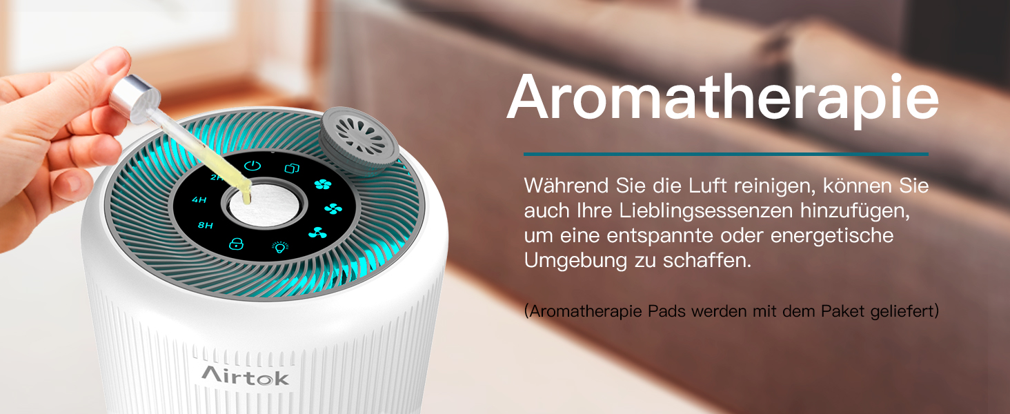 Повітряний очисник AIRTOK з ароматерапією, фільтр HEPA H13, 4-ступенева фільтрація, для алергіків, 3 швидкості
