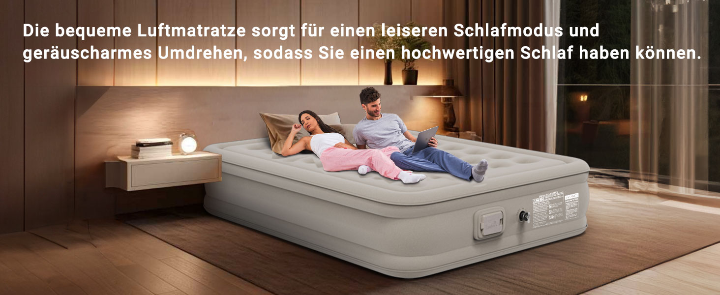 Надувне ліжко 2 персони, самонадувна повітряна матрац з портативним насосом, преміум тканина, антизносне та антишум, для кемпінгу або дому