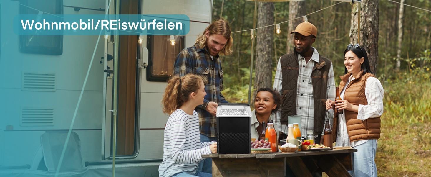 Льодогенератор Fohere портативний самоочисний, 14 кг/24 год, 2 розміри льоду, компактний, чорний - для дому, бару, офісу, кемпінгу