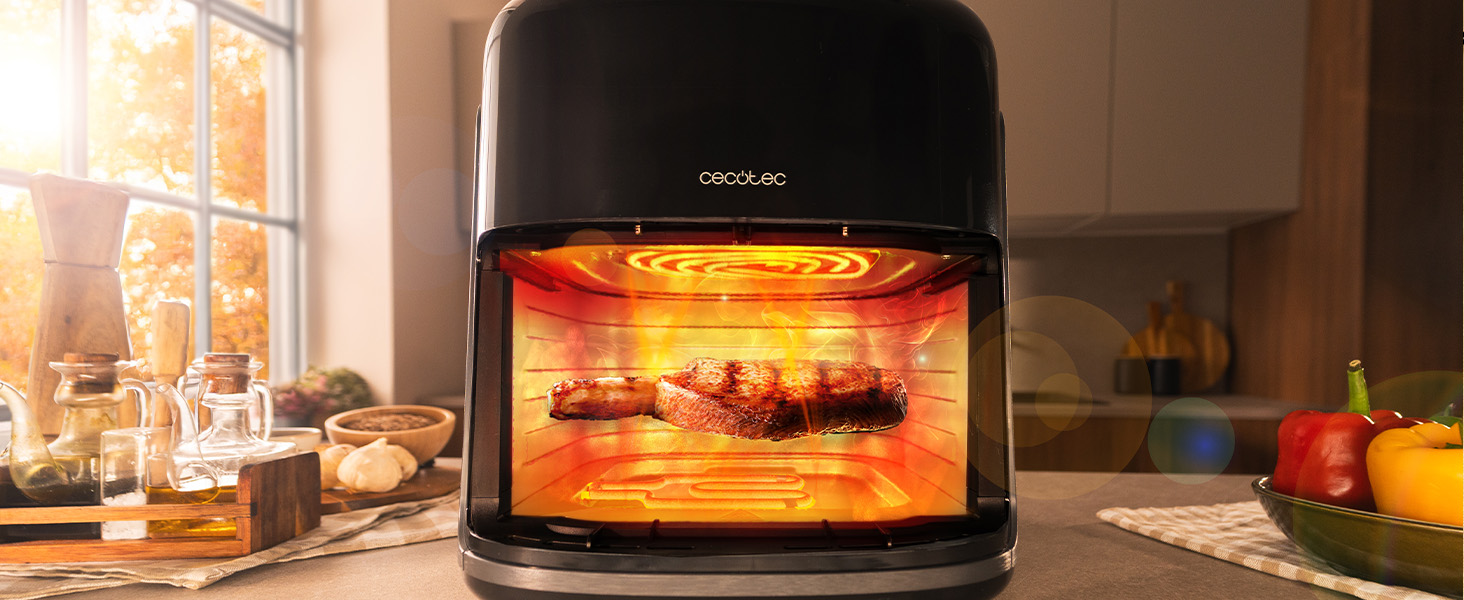 Аерофритюрниця-гриль Cecotec Cecofry Grill Smokin'Prime 4000, 4 л, 1900 Вт, з функцією копчення, гриль-панеллю та рухомою перегородкою, чорна