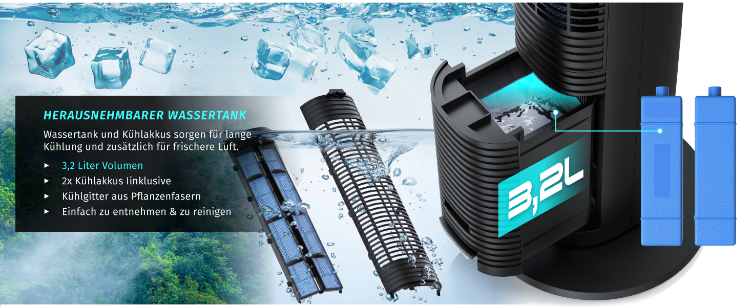 Brandson Мобільний повітряний охолоджувач з водяним охолодженням ECO Design DC мотор, тихий, енергозбереження 60%, Tower Fan з іонізацією
