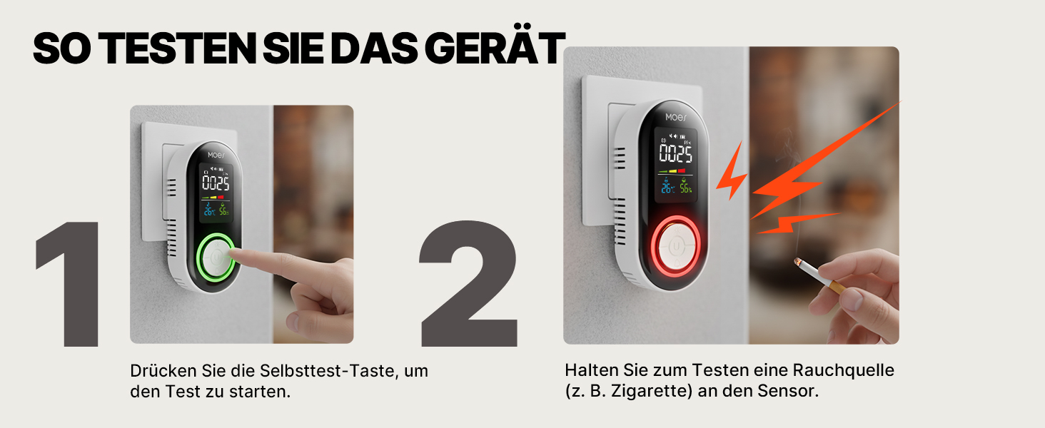 Детектор чадного газу (CO) MOES для розетки, 3-в-1, акумулятор 1000mAh, білий