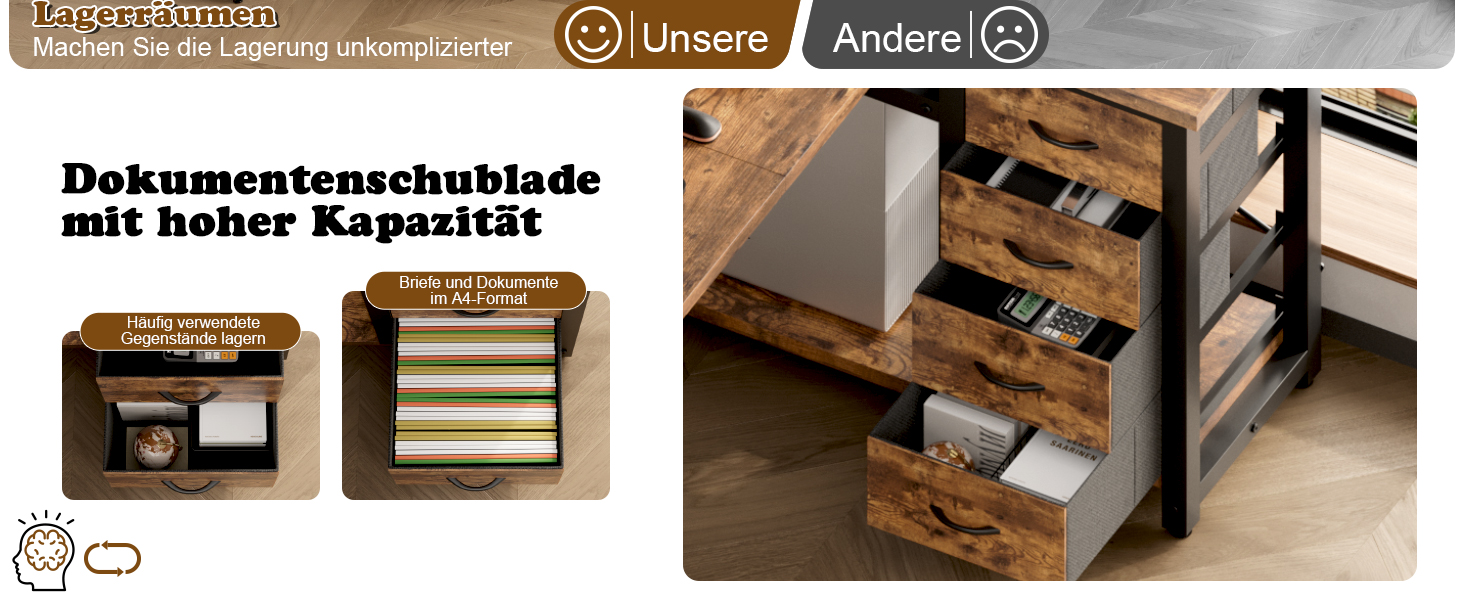 Кутовий стіл Devoko з 4 висувними ящиками з тканини, 2 розетками та 2 USB-портами, для дому та офісу, ігор, білий, 140x80 см