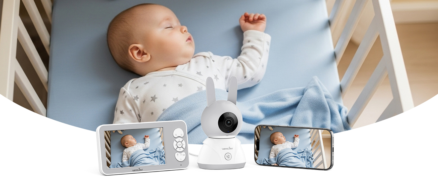 Відеоняня Wansview з камерою 1080P, Wi-Fi 2.4/5 GHz, нічна зйомка, датчик руху/звуку, двосторонній зв'язок, відстеження, контроль температури