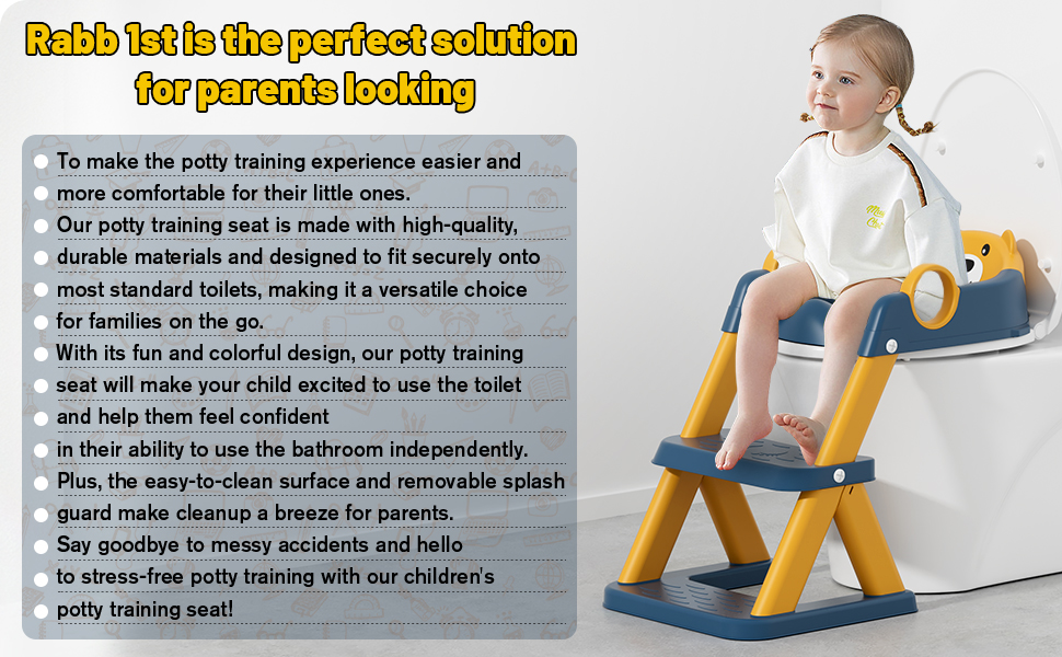 Дитячий унітаз-сходинка з сидінням 2-в-1 для хлопчиків та дівчаток, антиковзний, синьо-жовтий