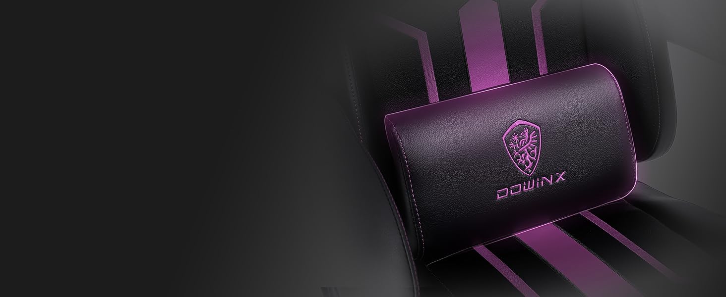 Ігровий крісло Dowinx Racing з підголівником та підтримкою попереку, ергономічний геймерський слінг з PU шкіри, чорно-фіолетовий, 150 кг