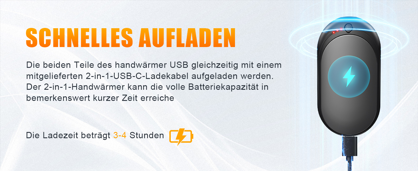 Електричний нагрівач для рук, перезарядна пара, 6000mAh, USB-кабель, 3 режими нагріву, 20 годин тепла, для активного відпочинку взимку, чорний