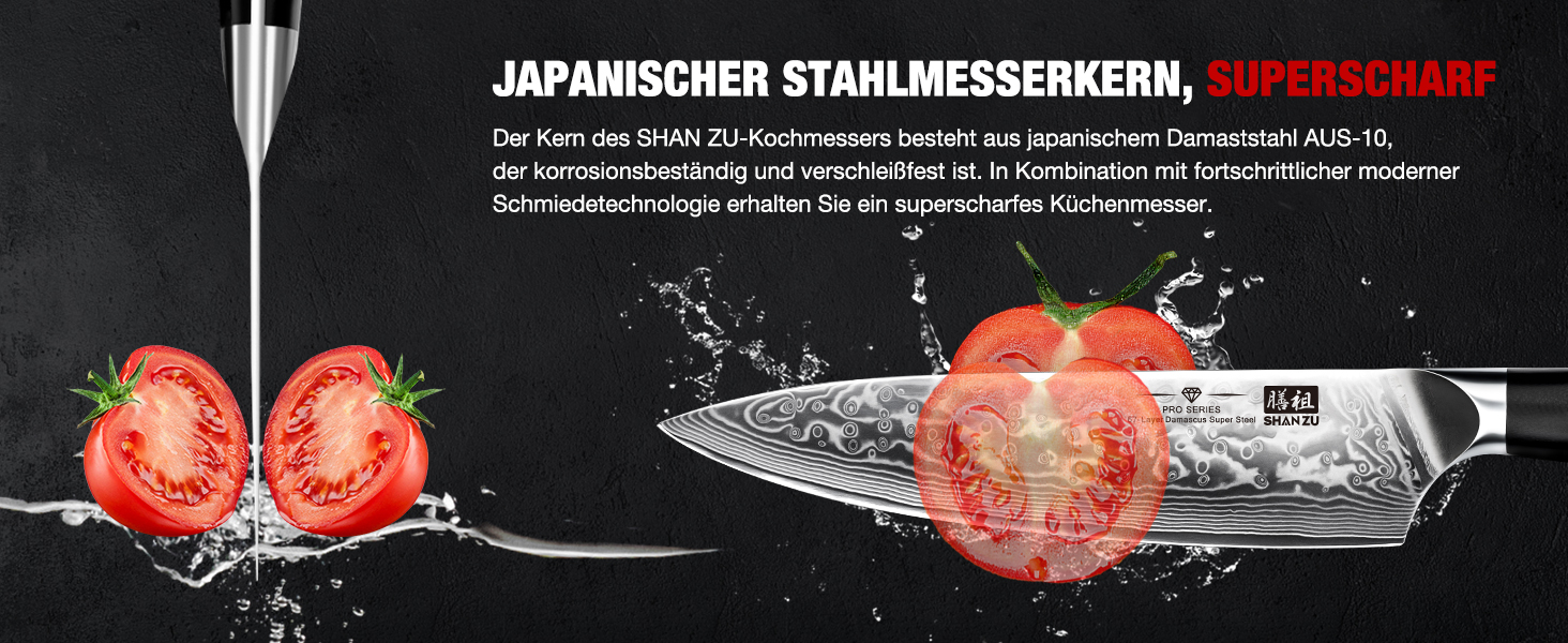 Ніж кухарський SHAN ZU Damast Pro Series, 20 см, 67 шарів дамаської сталі, ручка G10