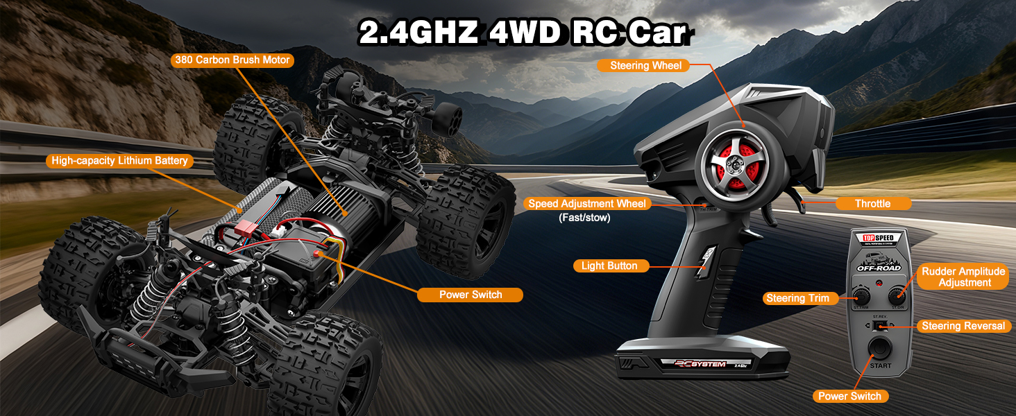 Радіокерований позашляховик FEIMUOSI 1:18 RC Car: LED, 2.4GHz, 2 акумулятори, 20 км/год, для дітей та дорослих (Чорний)