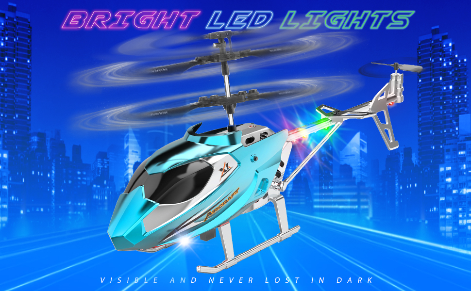 Радіокерований вертоліт Hubschrauber 2.4G з LED підсвіткою для хлопчиків та дорослих (від 12 років), 3.5 канали, гіростабілізатор, фіксована висота, автоматичний зліт, блакитний