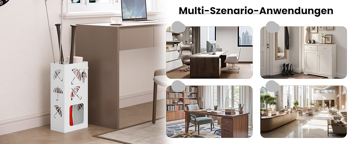 Підставка для парасоль під WOLTU, 2 слоти, з 4 гачками, металева, біла, 25x49x15 см