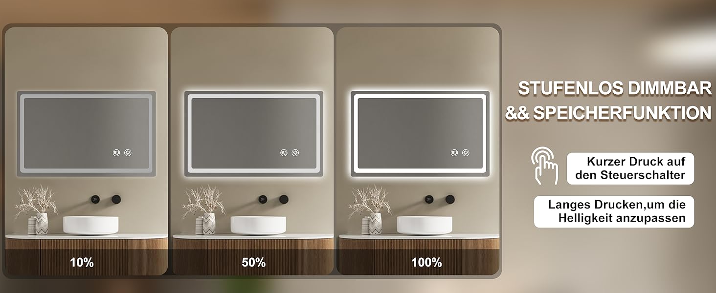 LED дзеркало для ванної кімнати KLGFI з підсвіткою, сенсорним вимикачем та функцією антизапар, 50 x 70 см