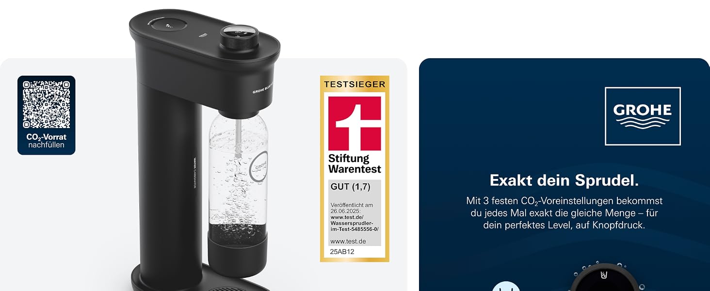 Сифон для газування води GROHE Blue Fizz Starter Set, 3 рівні газування, пляшка 0.85л, чорний (31943K00)