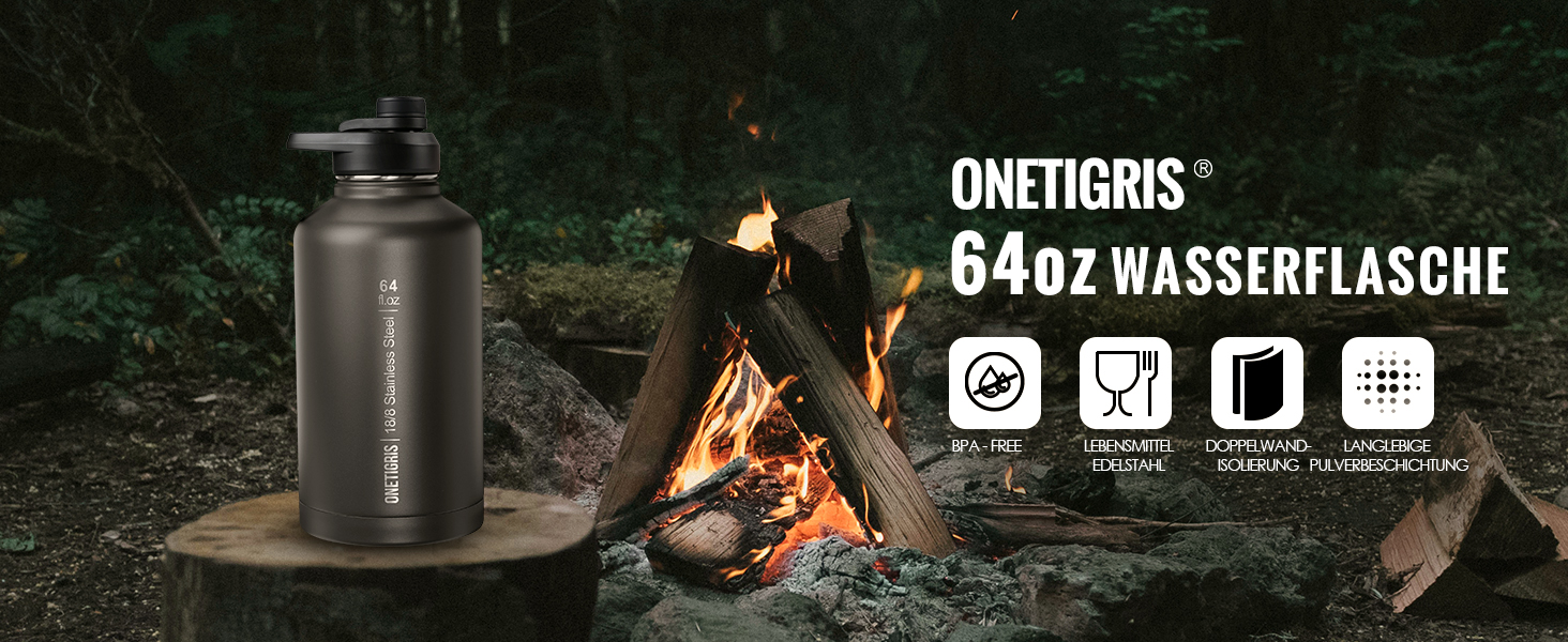 Термос-фляга OneTigris 1.9л (64oz) з чохлом, чорна: спортивна, для велосипеда, кемпінгу, йоги, полювання, риболовлі