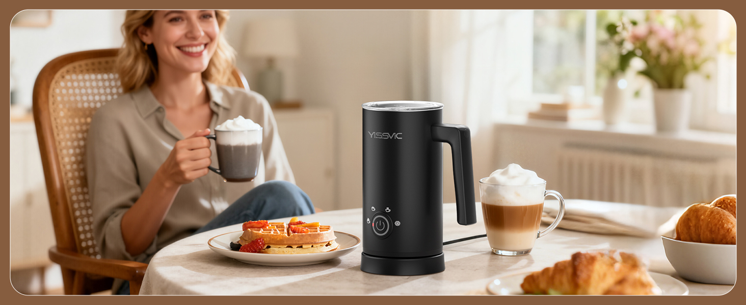 Електричний спінювач молока YISSVIC 4-в-1: автоматичний, 500W, антипригарне покриття, для капучіно, лате, макіато