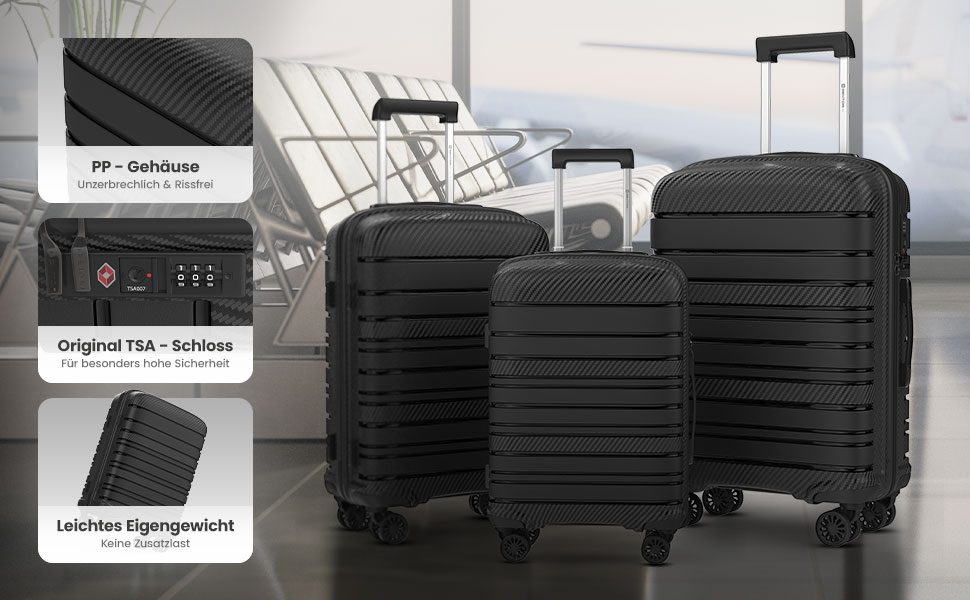 Валіза для подорожей велика XL, чорна, жорсткий корпус, 74x49x29 см, з TSA-замком та 4 колесами, легка