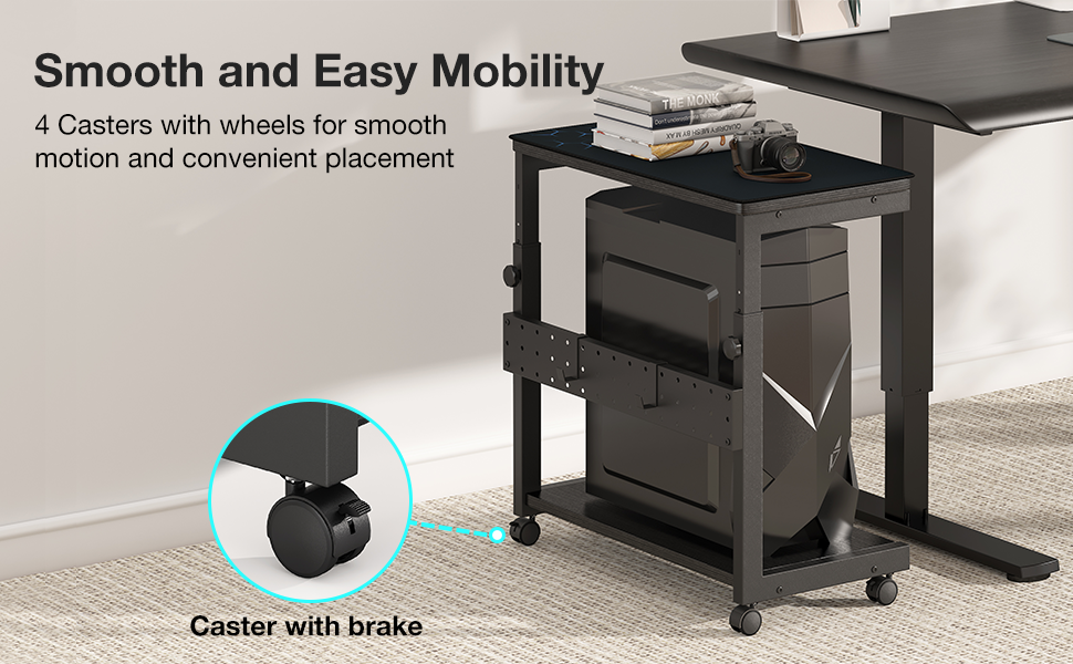 Регульована підставка для комп'ютера/ПК з роликами та підкладкою під мишу, чорна