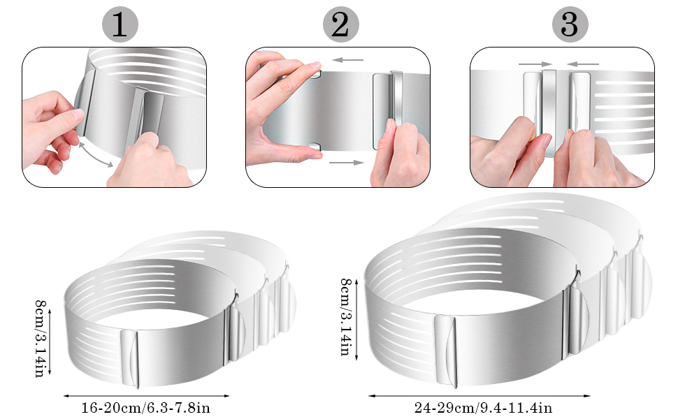 Набір аксесуарів для торта Herefun-1, Набір для торта, кільце для торта з нержавіючої сталі 16-20 см / 24-29 см, кругла ножиця для торта, ніж для торта