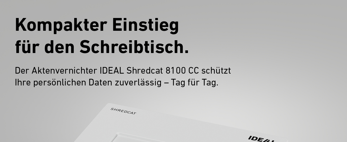 Шредер IDEAL Shredcat 8100 CC P4 для офісу та дому: знищення документів (до 12 аркушів), подрібнення 5x30 мм, автоматичний старт/стоп, захист GDPR
