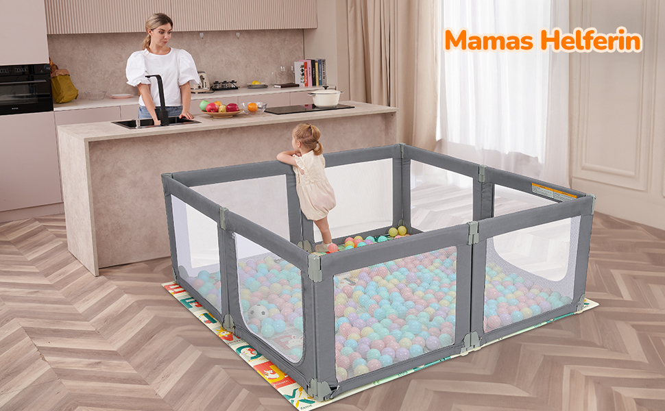 Манеж Dripex Baby 127x127см, Манеж дитячий з дихаючою сіткою, Дитячий манеж з дверцятами на блискавці, Дитячий манеж, Манеж малий темно-сірий (Сірий 175180см)